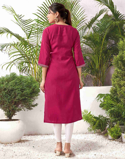 Dark Pink Silk Embroidery Straight Kurta