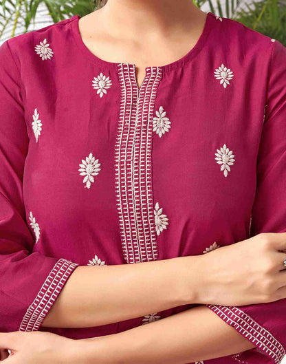 Dark Pink Silk Embroidery Straight Kurta