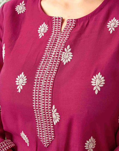 Dark Pink Silk Embroidery Straight Kurta