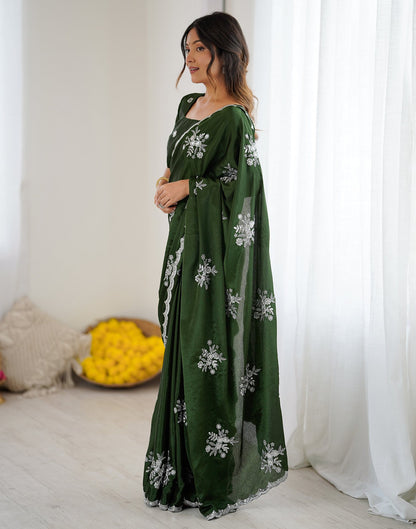 Mehndi Green Chinnon Sequence Embroidery Saree