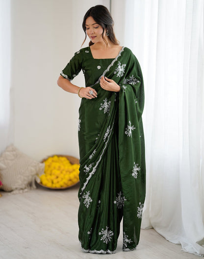 Mehndi Green Chinnon Sequence Embroidery Saree