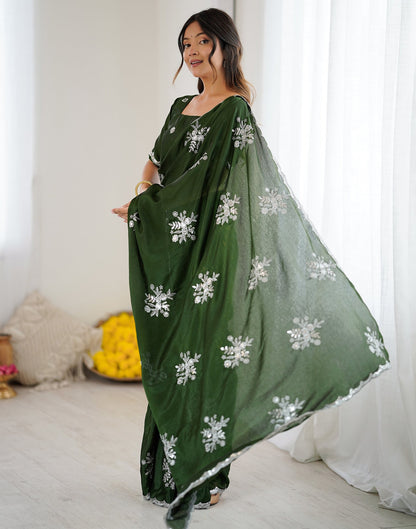 Mehndi Green Chinnon Sequence Embroidery Saree