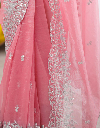 Rose Pink Net Sequence Embroidery Saree
