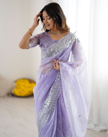 Lavender Net Sequence Embroidery Saree