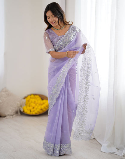 Lavender Net Sequence Embroidery Saree