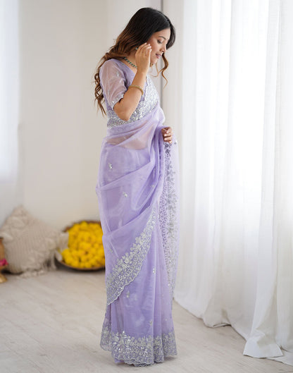 Lavender Net Sequence Embroidery Saree