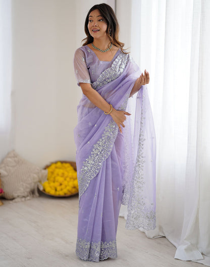Lavender Net Sequence Embroidery Saree
