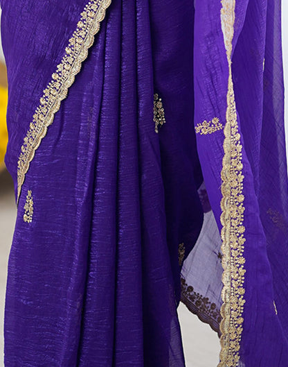 Dark Purple Tissue Silk Sequence Embroidery Saree