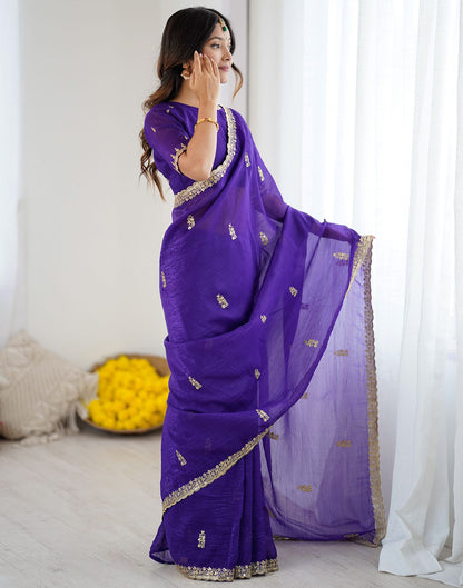 Dark Purple Tissue Silk Sequence Embroidery Saree