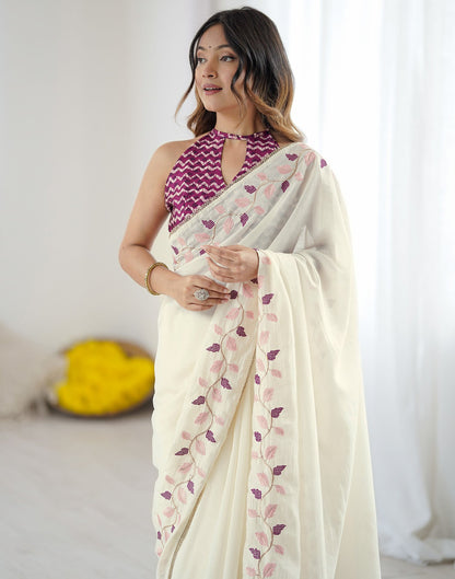 Off White Silk Embroidery Saree