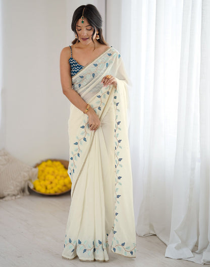 Off White Silk Embroidery Saree