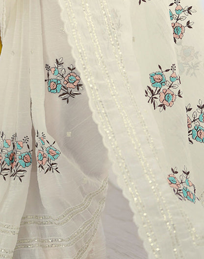 Off White Tissue Silk Sequence Embroidery Saree