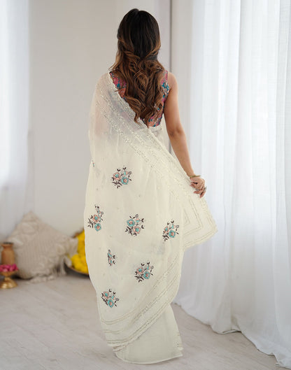 Off White Tissue Silk Sequence Embroidery Saree
