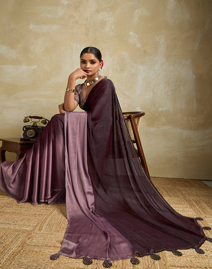 Wine Chiffon Stone Work Plain Saree