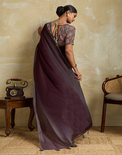 Wine Chiffon Stone Work Plain Saree