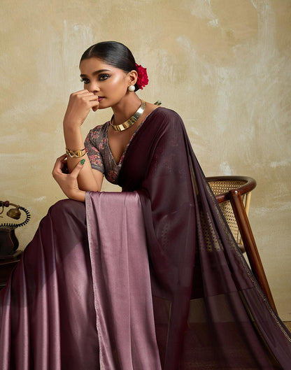 Wine Chiffon Stone Work Plain Saree