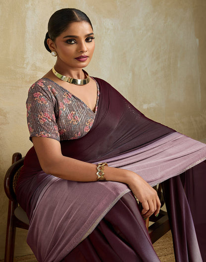 Wine Chiffon Stone Work Plain Saree