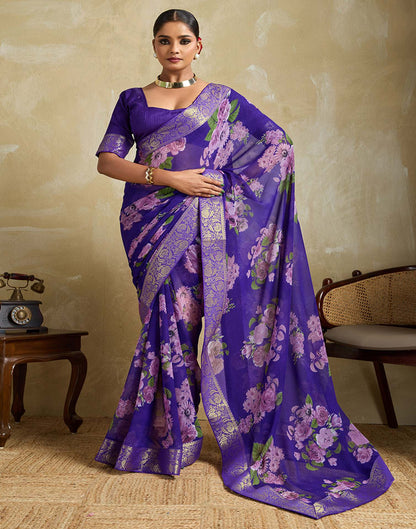 Violet Georgette Floral Printed Saree