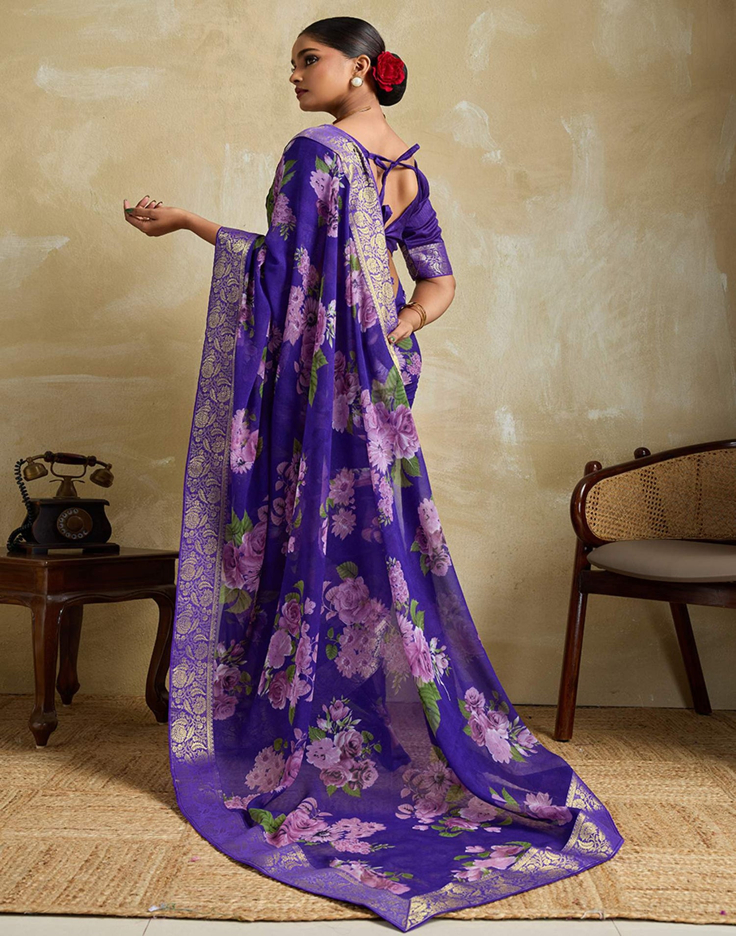 Violet Georgette Floral Printed Saree
