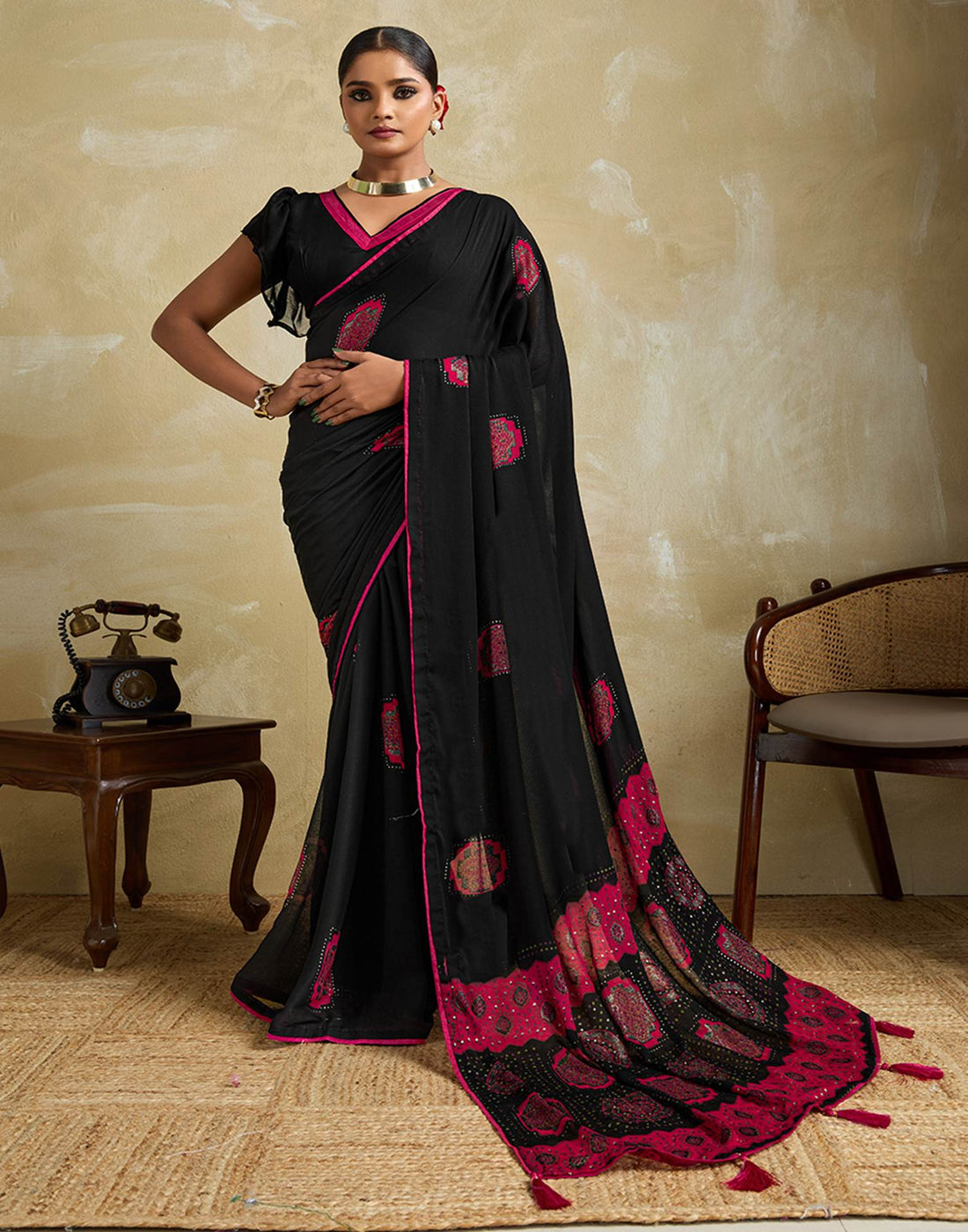 Black Georgette Printed Saree