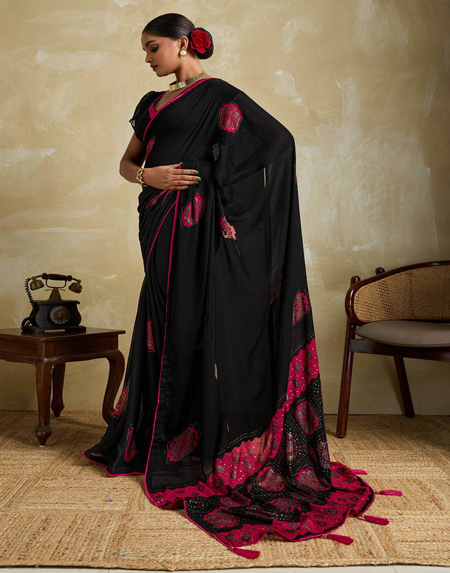 Black Georgette Printed Saree