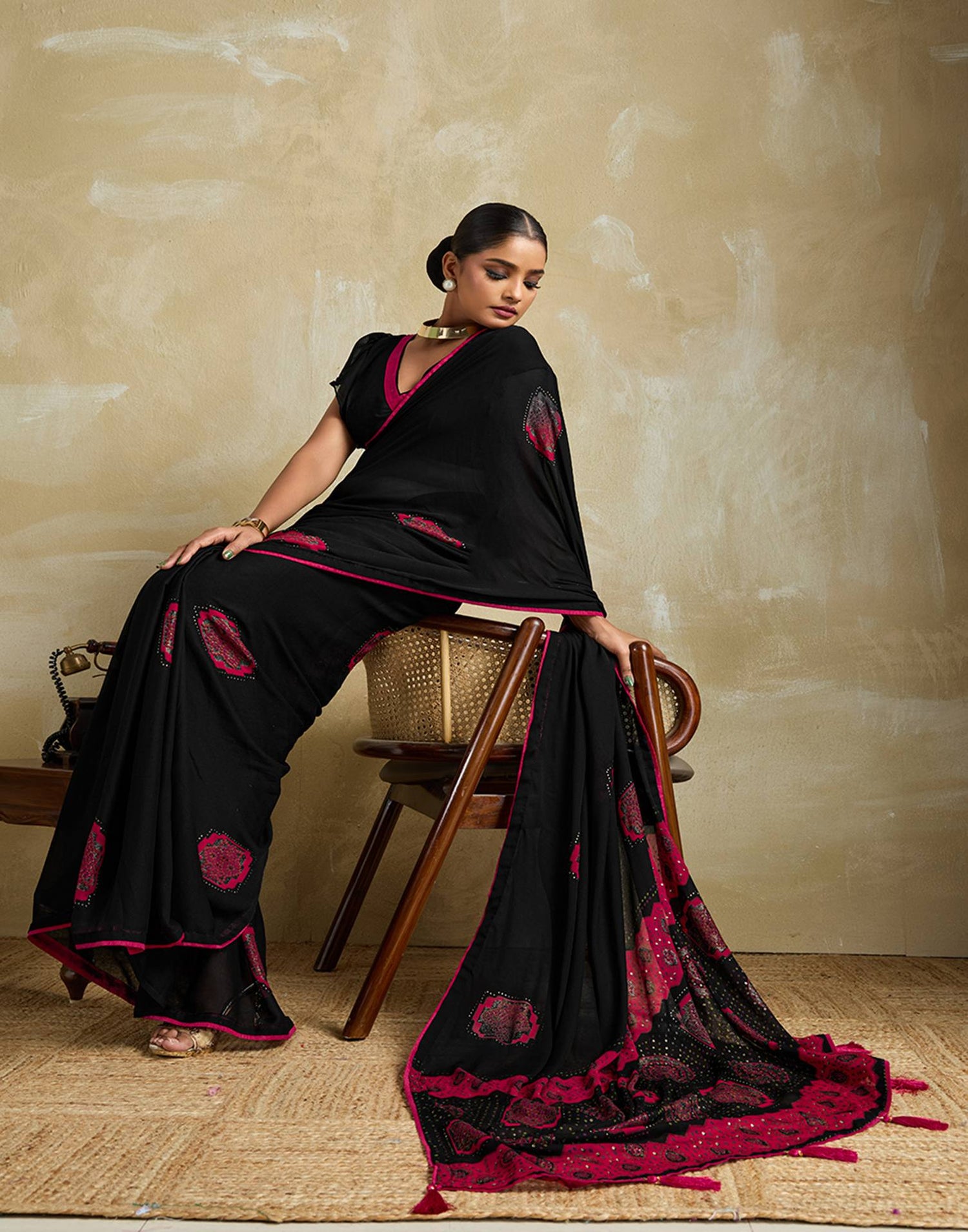 Black Georgette Printed Saree