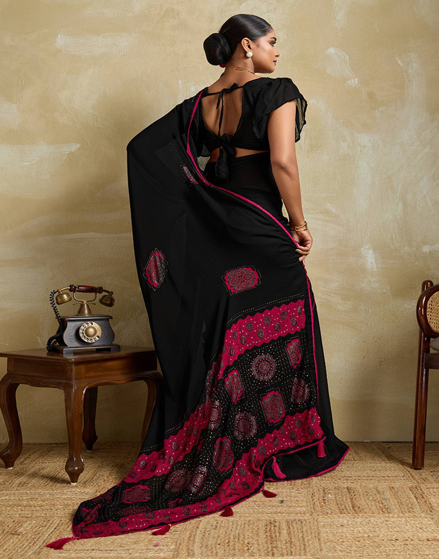 Black Georgette Printed Saree