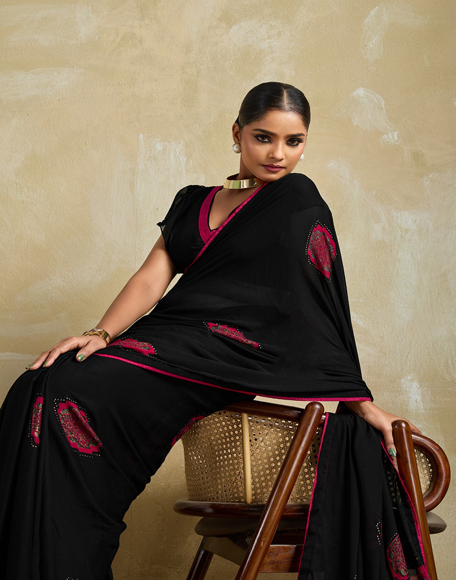 Black Georgette Printed Saree