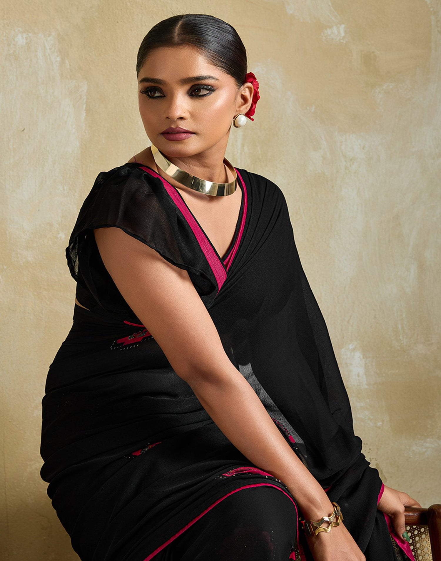 Black Georgette Printed Saree