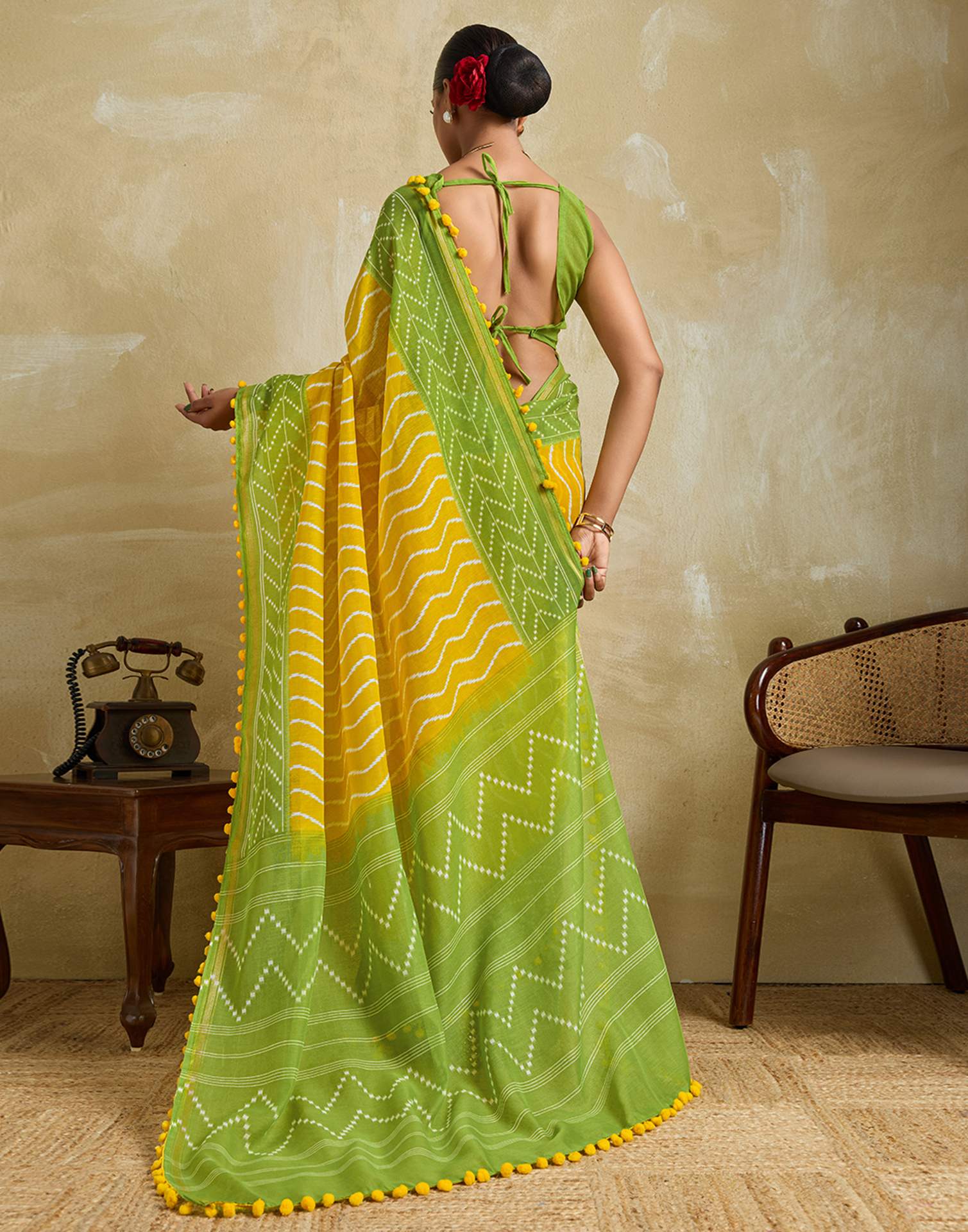 Yellow Linen Printed Saree
