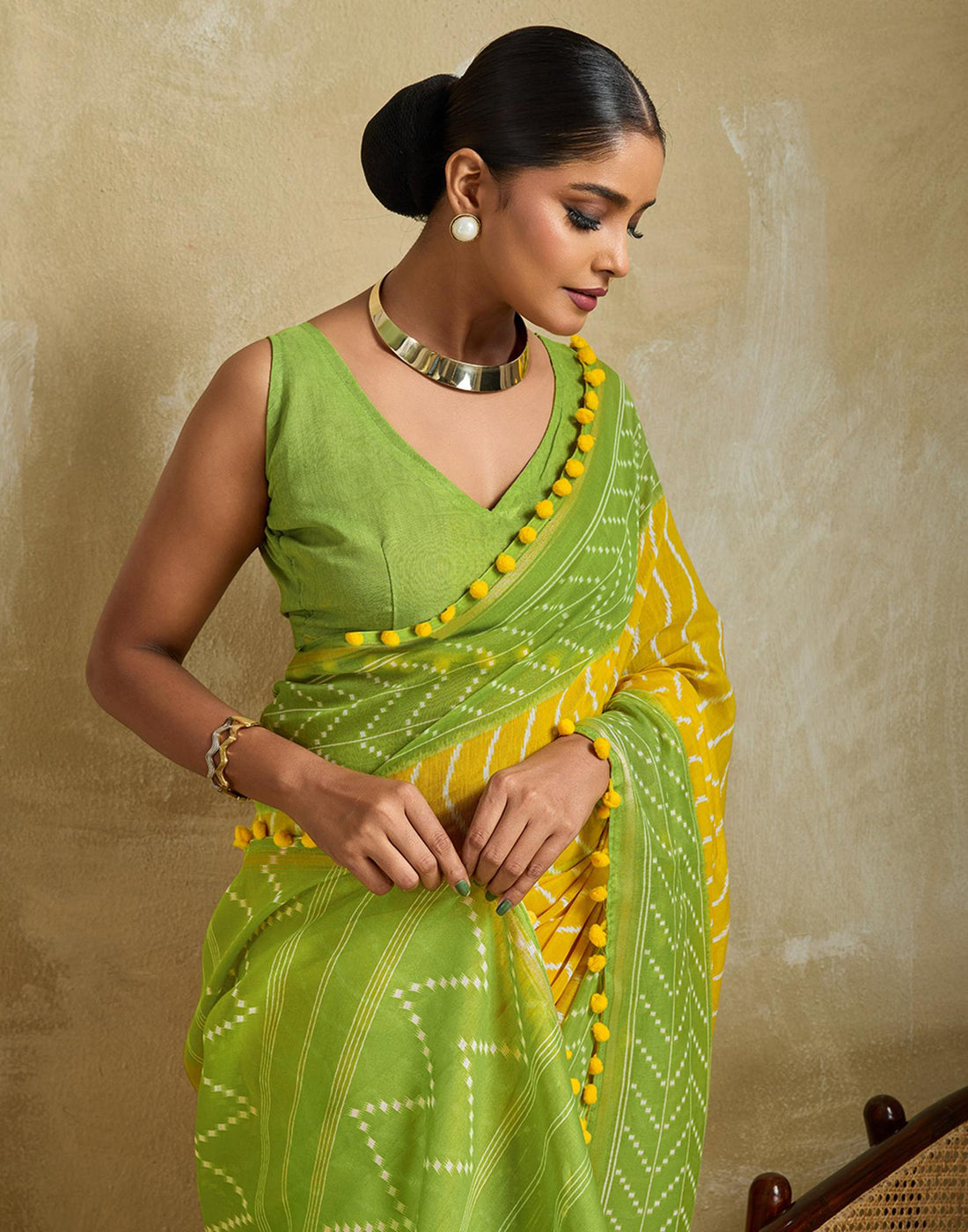 Yellow Linen Printed Saree