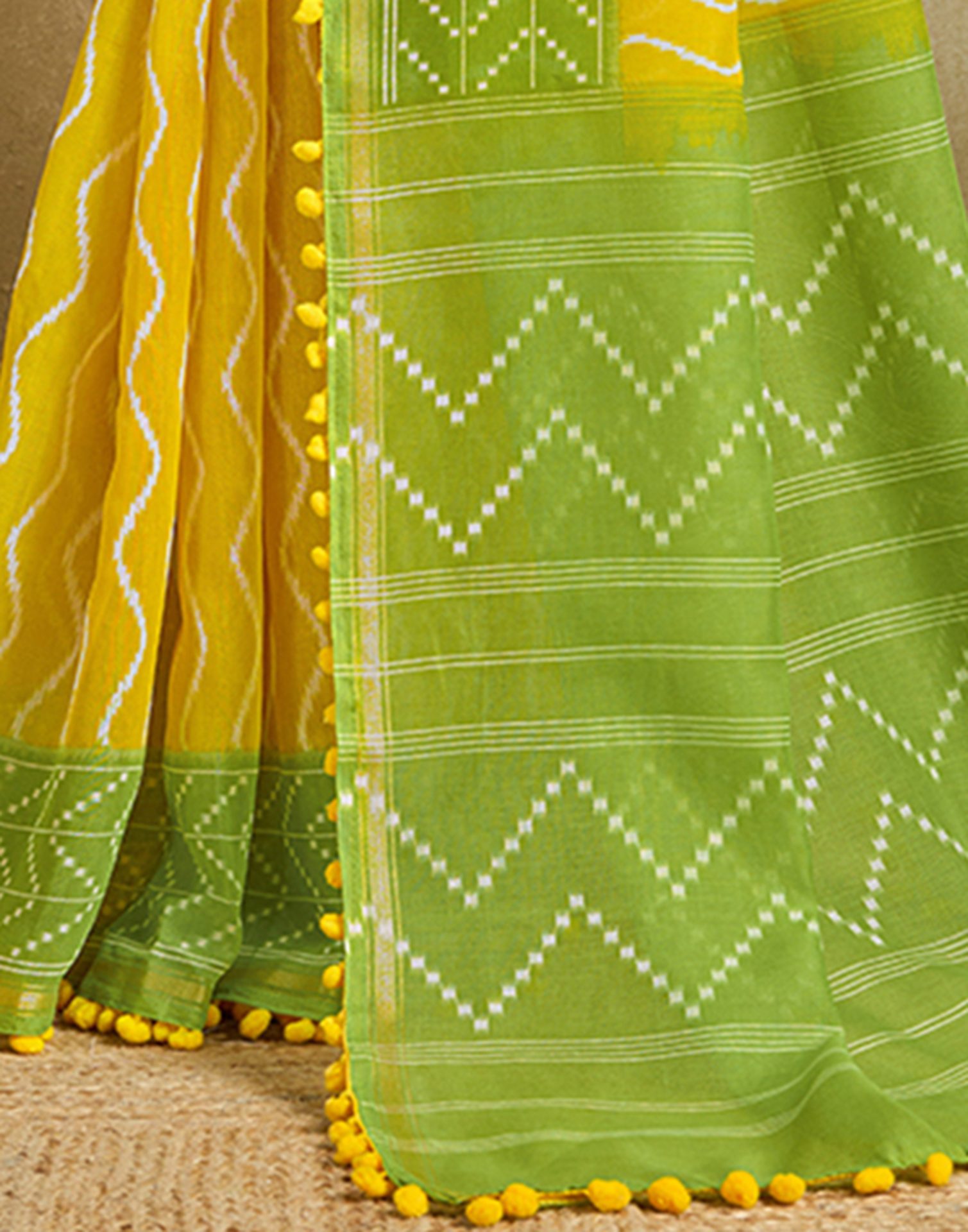 Yellow Linen Printed Saree