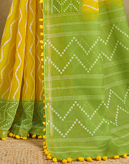 Yellow Linen Printed Saree