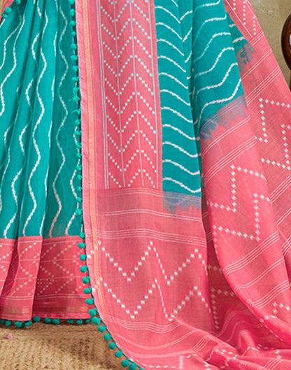 Turquoise Blue Linen Printed Saree