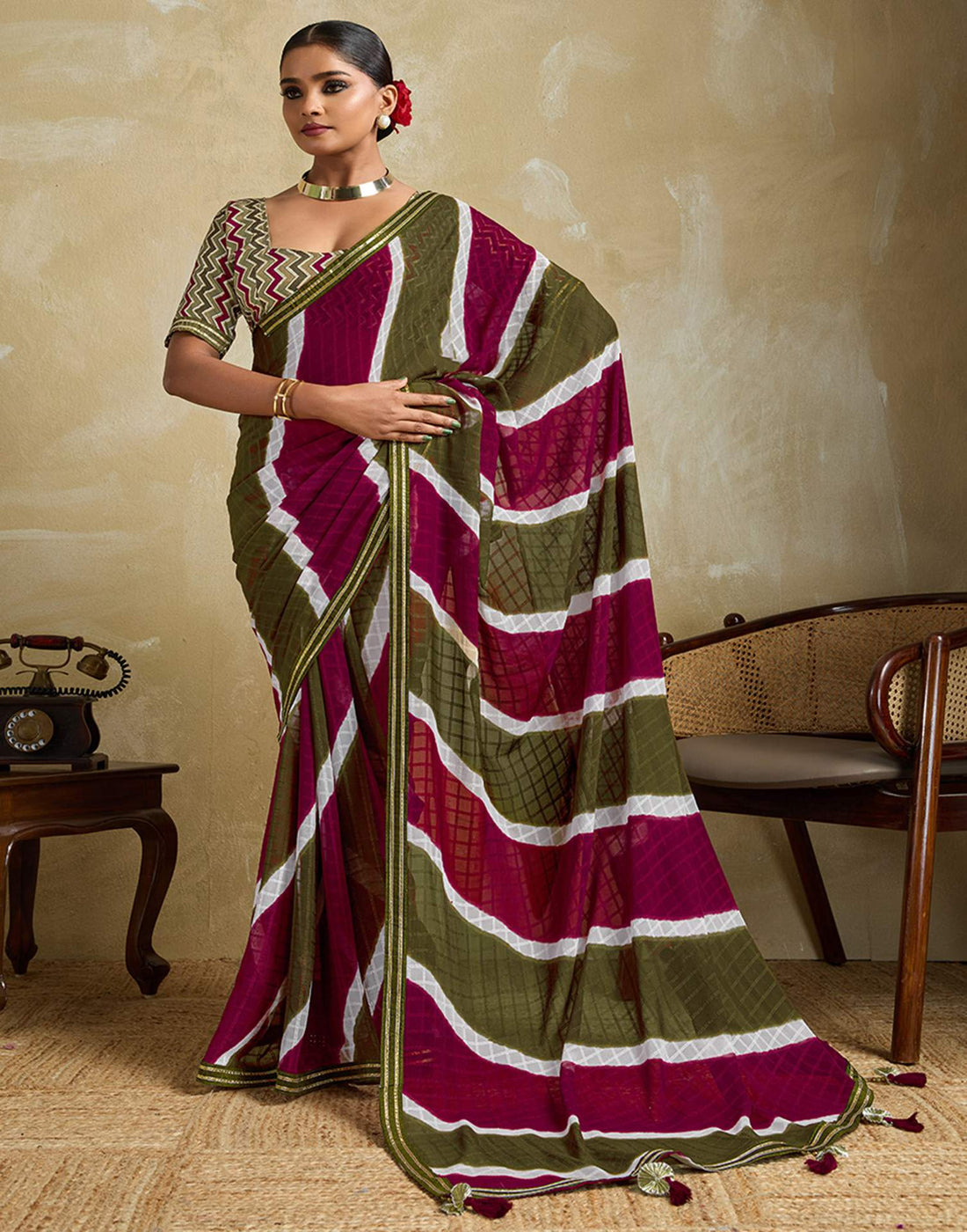 Mehndi Green Georgette Printed Saree