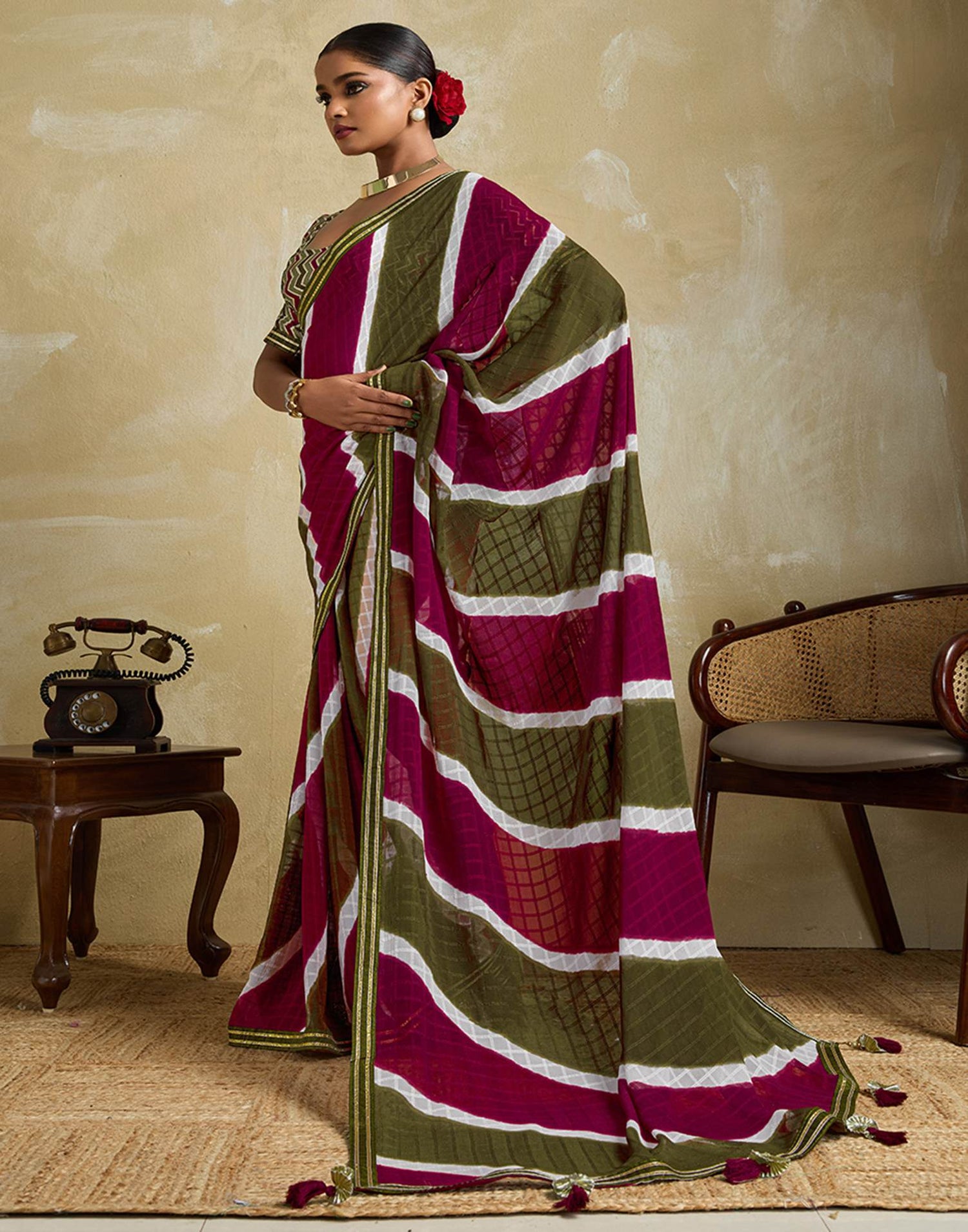 Mehndi Green Georgette Printed Saree