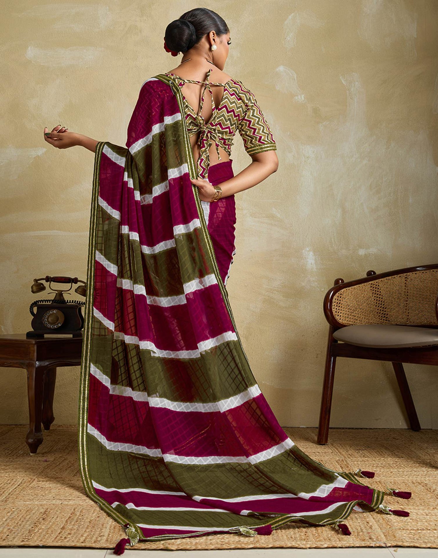 Mehndi Green Georgette Printed Saree