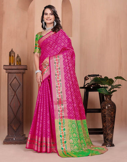 Rani Pink Silk Woven Patola Saree
