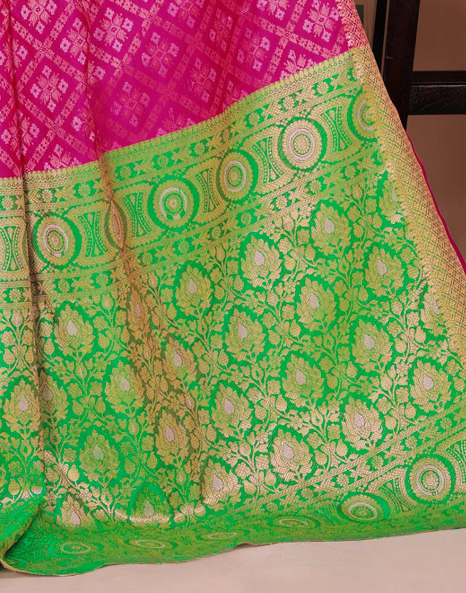 Rani Pink Silk Woven Patola Saree