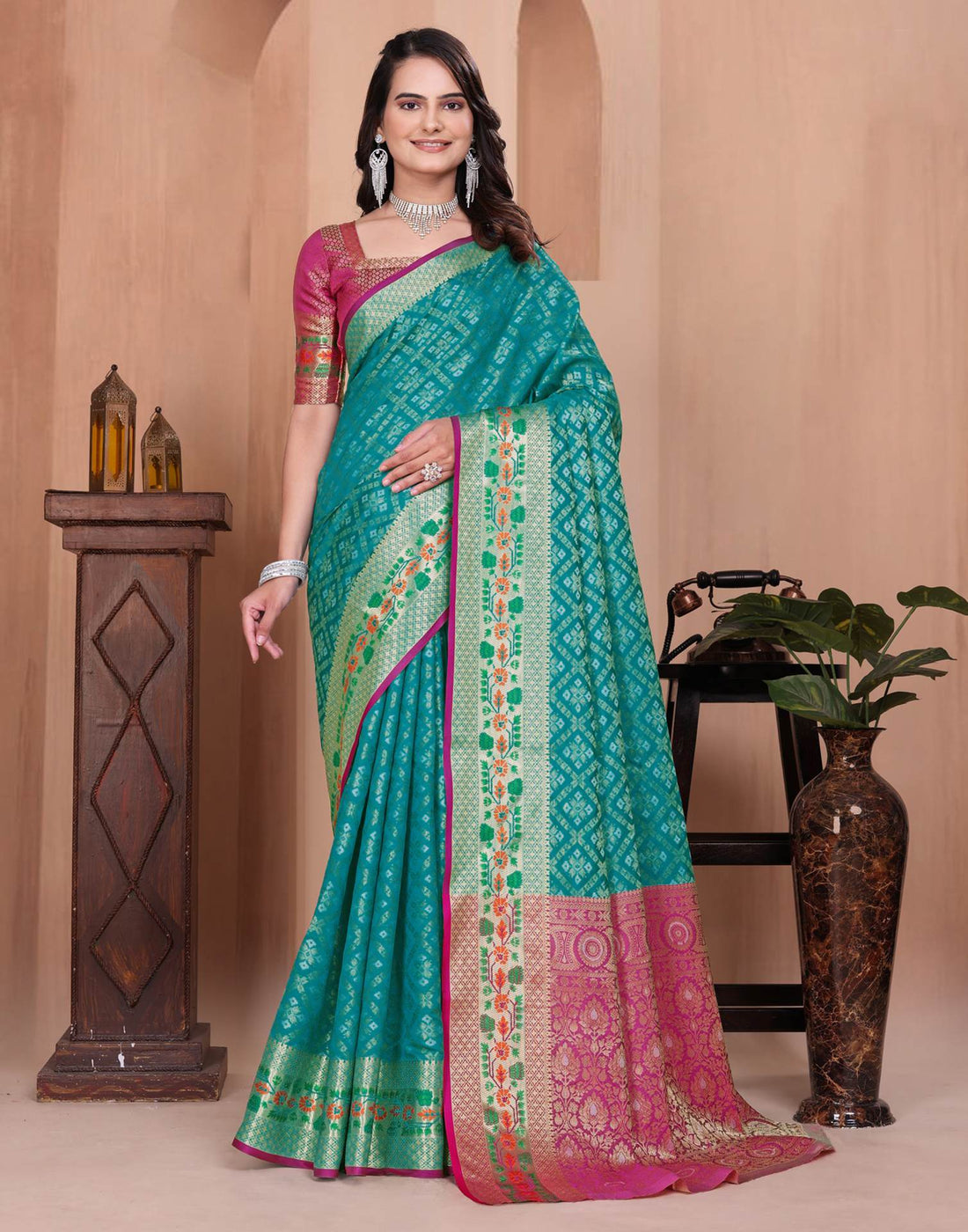 Turquoise Blue Silk Woven Patola Saree