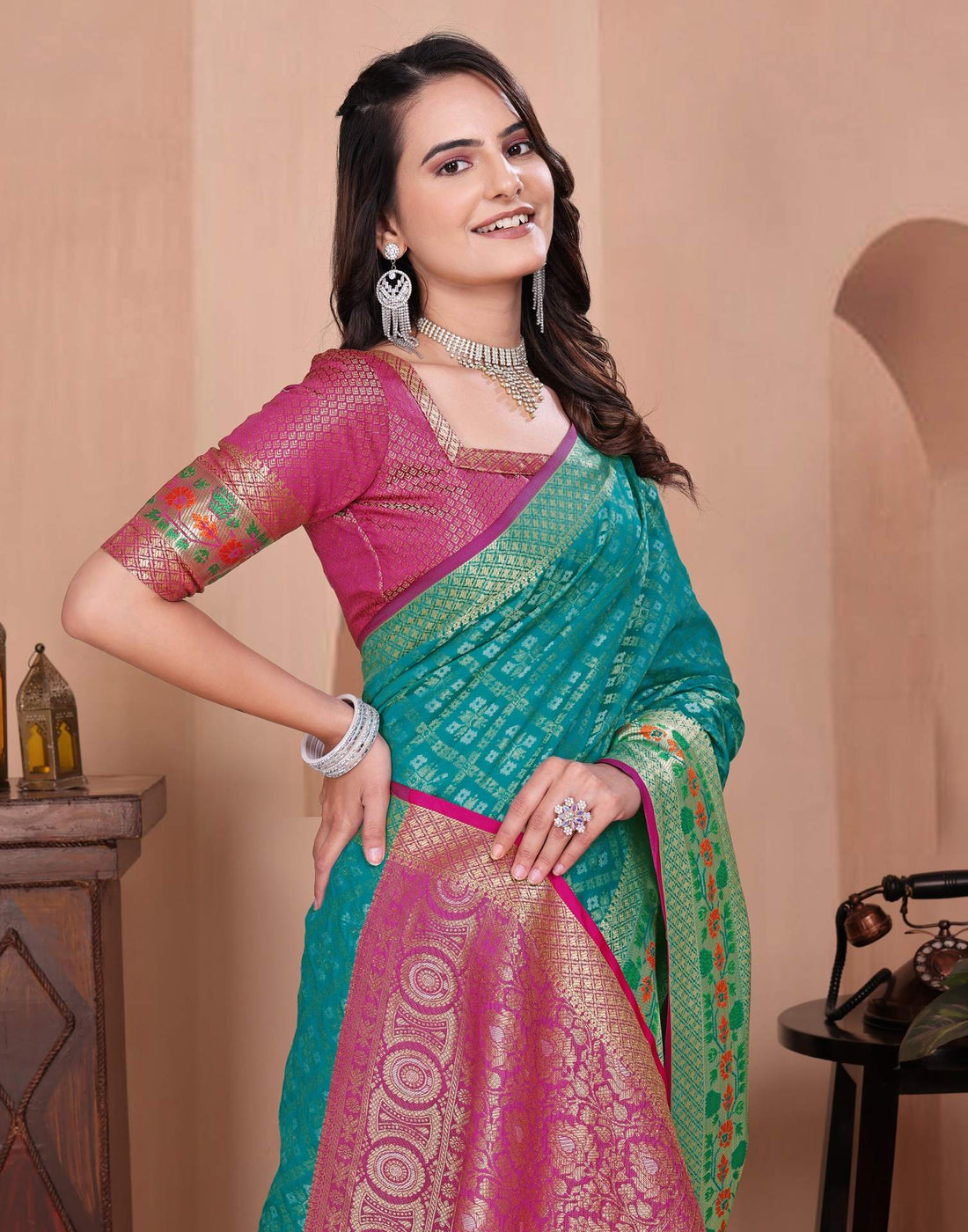 Turquoise Blue Silk Woven Patola Saree