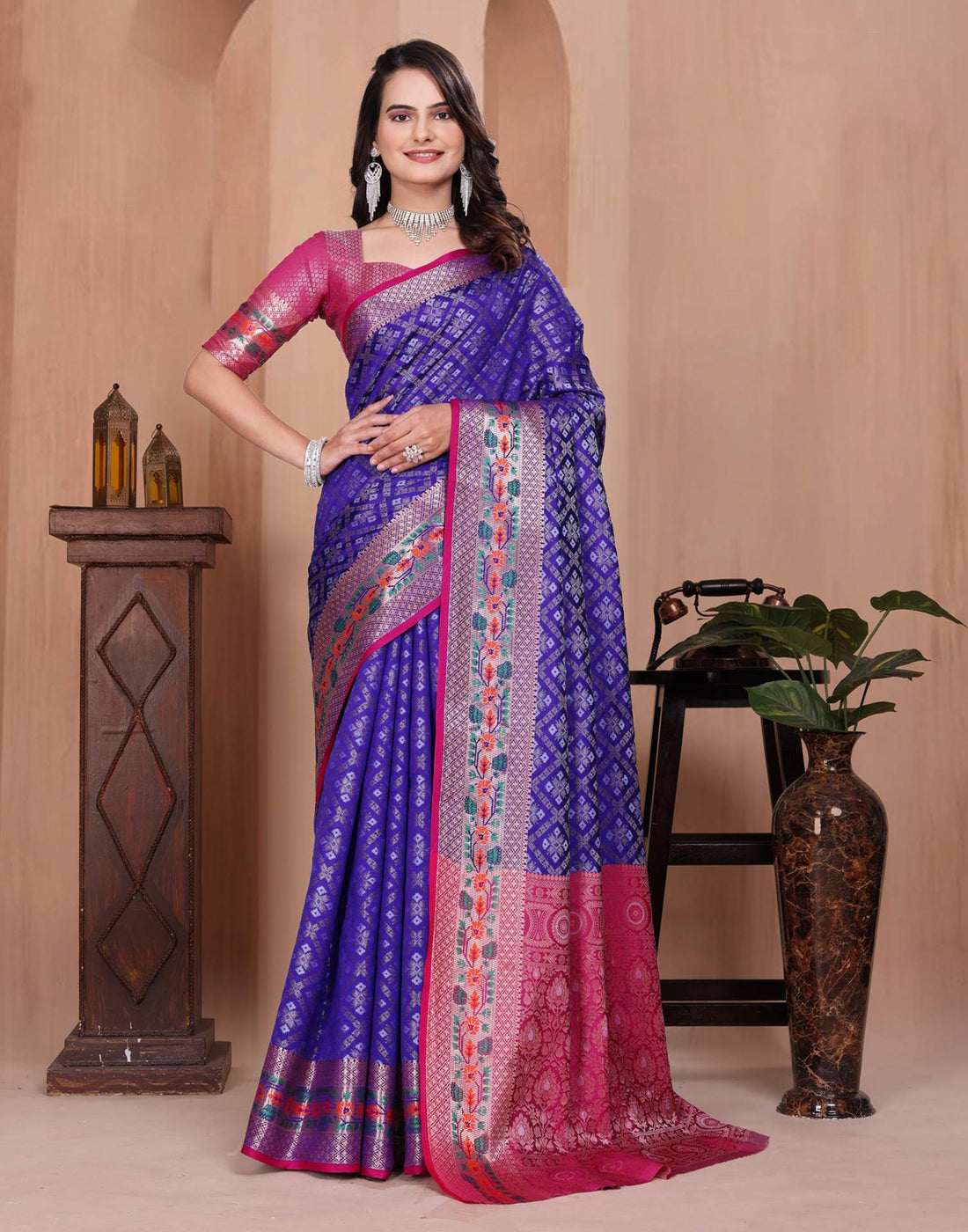 Dark Purple Silk Woven Patola Saree