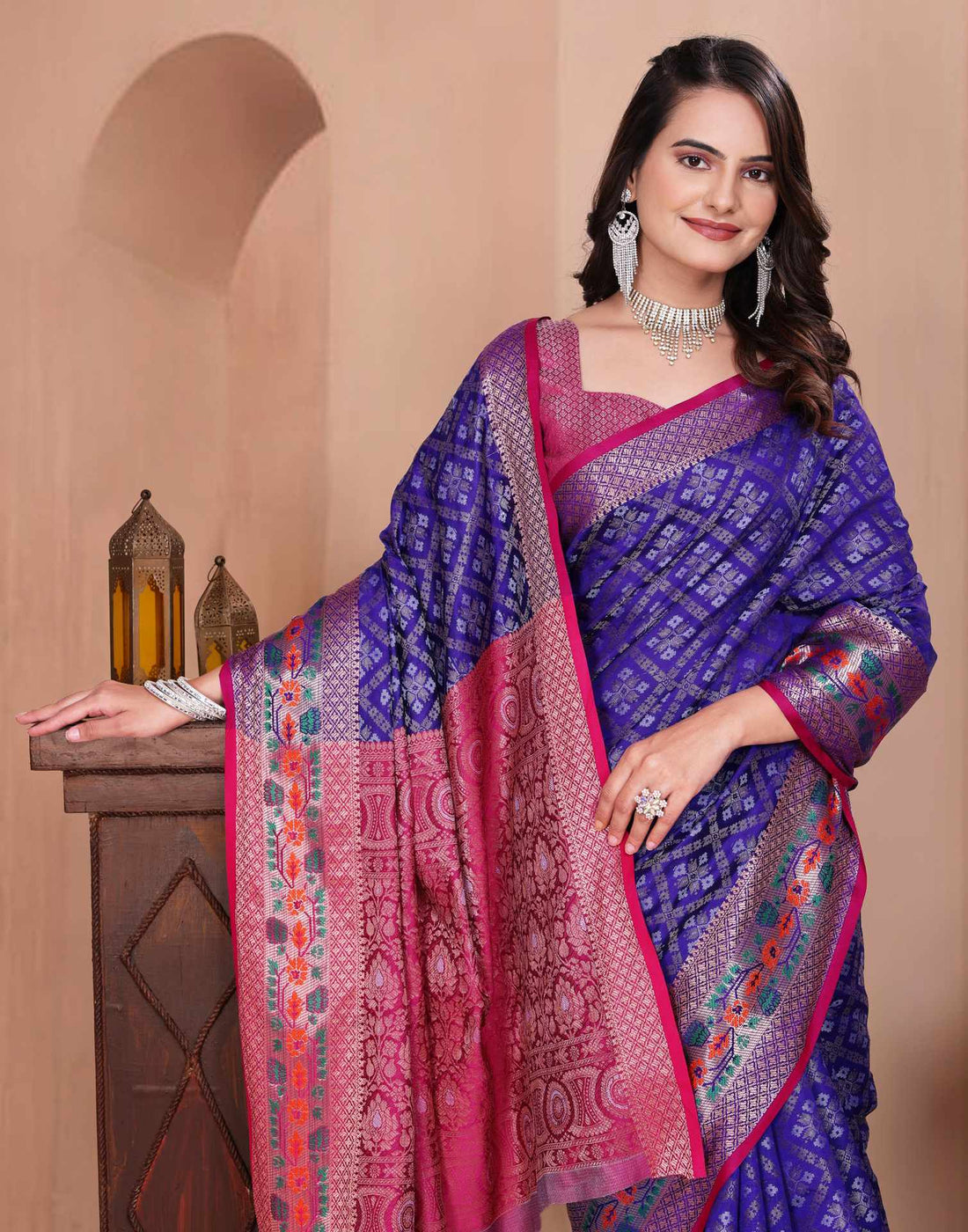Dark Purple Silk Woven Patola Saree