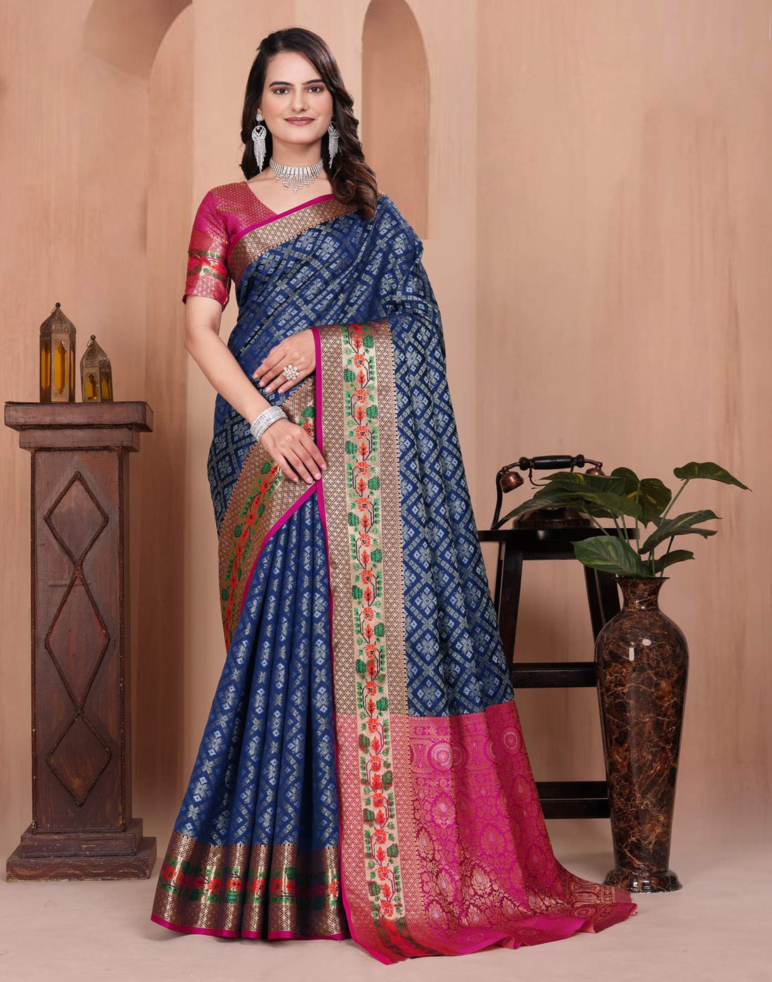 Navy Blue Silk Woven Patola Saree