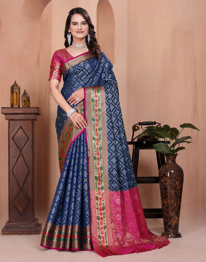 Navy Blue Silk Woven Patola Saree