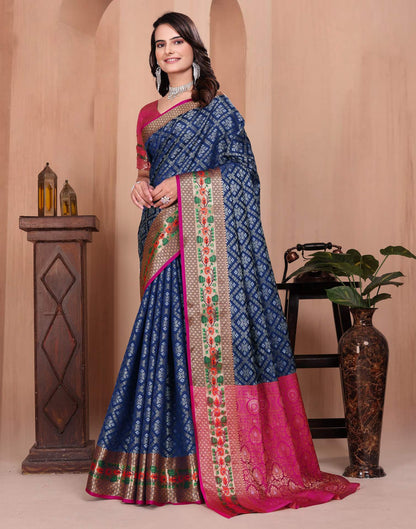 Navy Blue Silk Woven Patola Saree