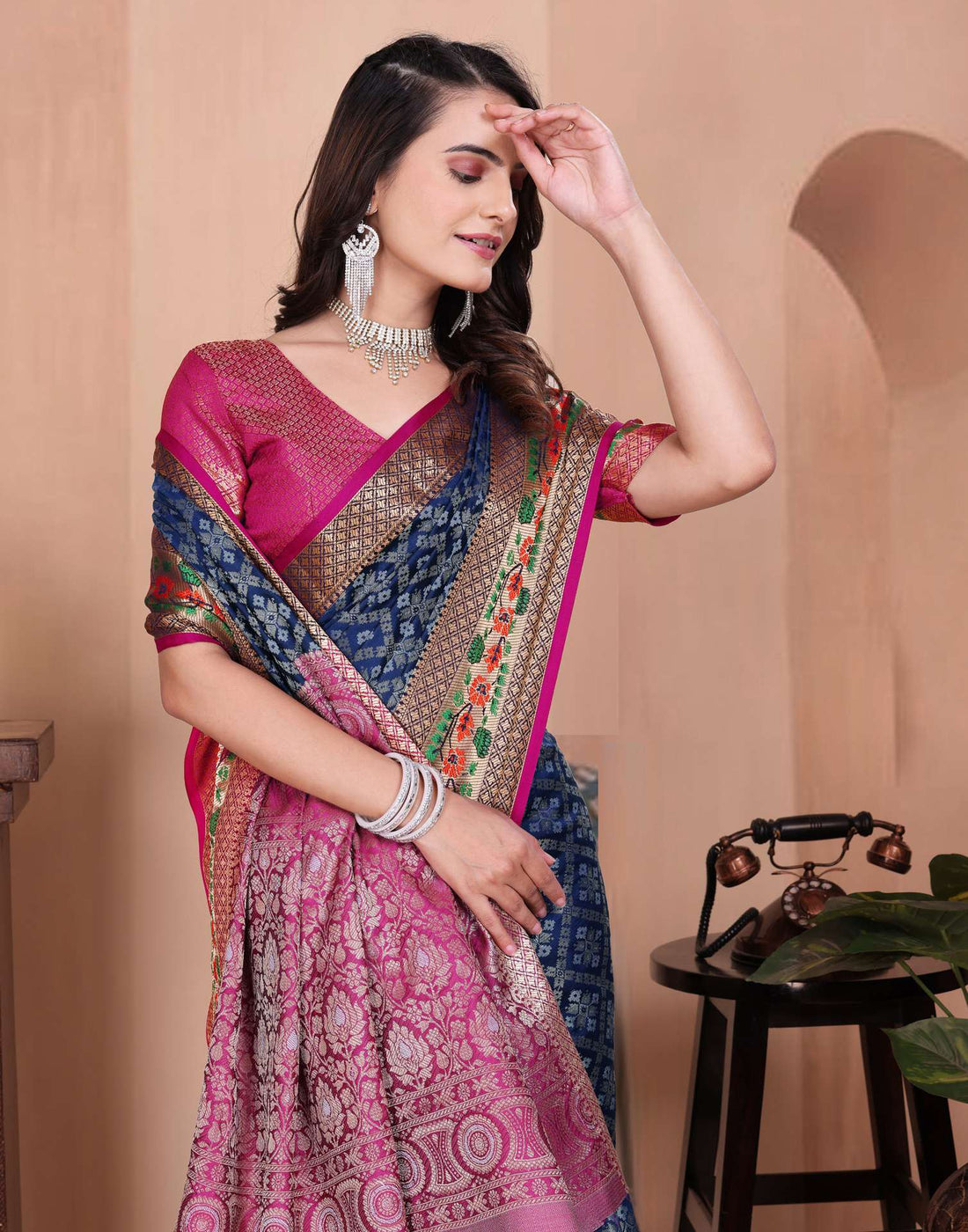 Navy Blue Silk Woven Patola Saree