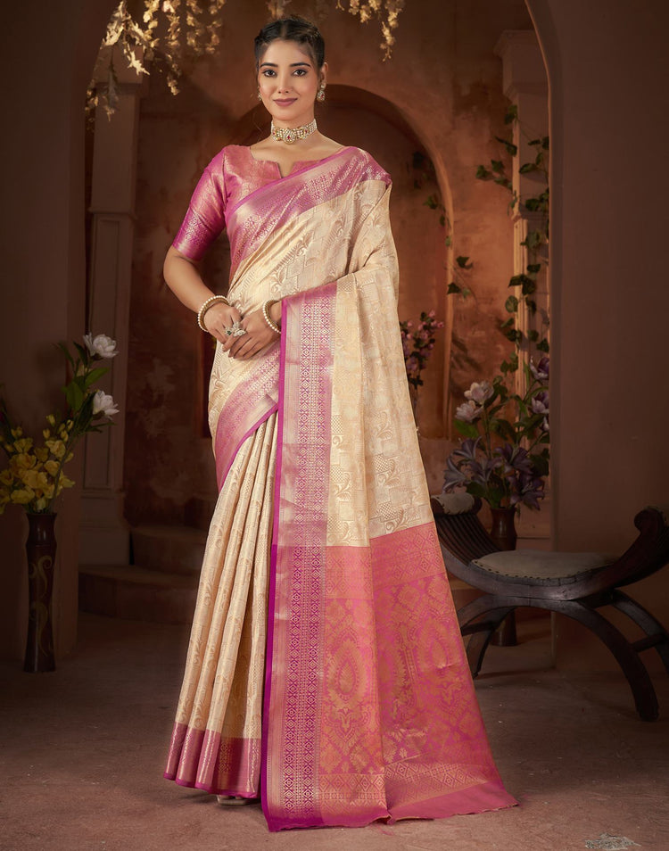 Beige Silk Woven Banarasi Saree