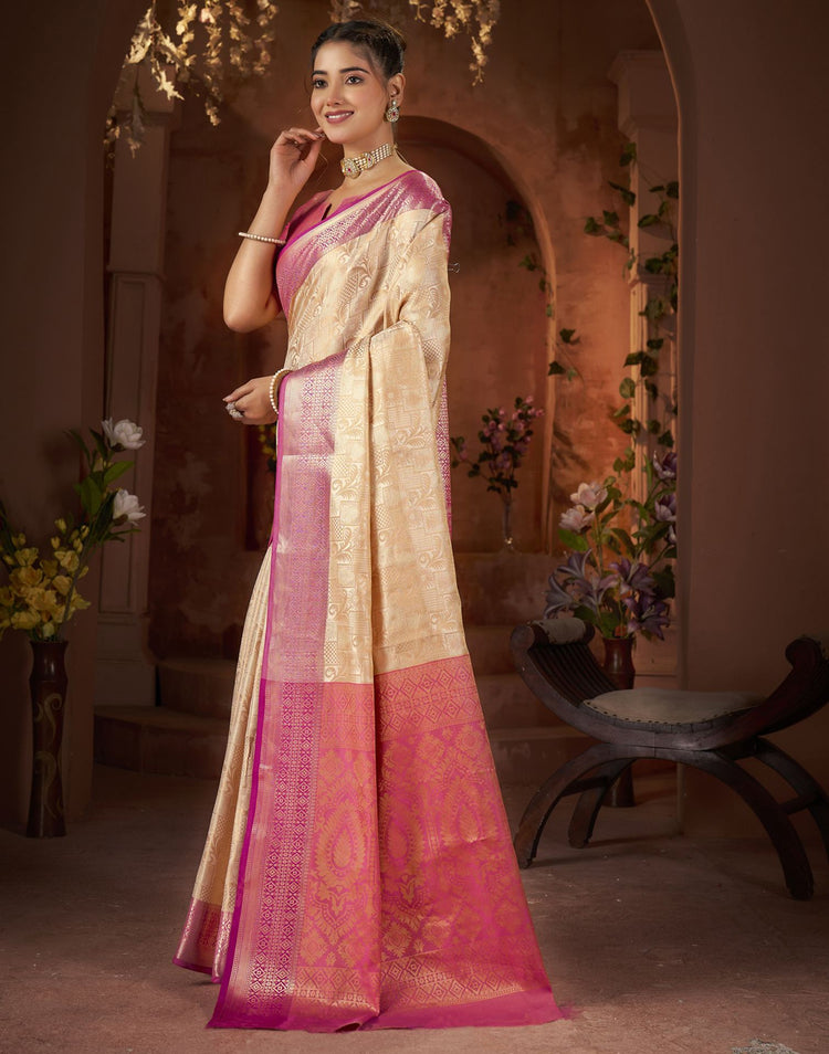 Beige Silk Woven Banarasi Saree