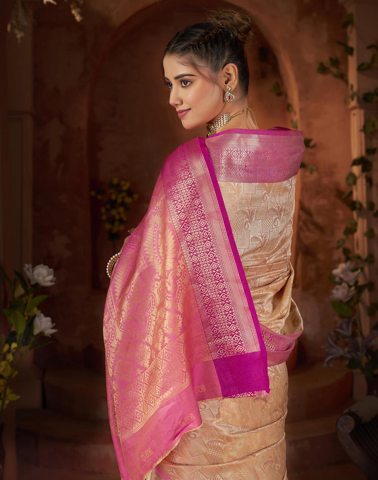 Beige Silk Woven Banarasi Saree